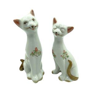2 Vintage Hand Painted Porcelain Cat Figurines Kittens 6 inches